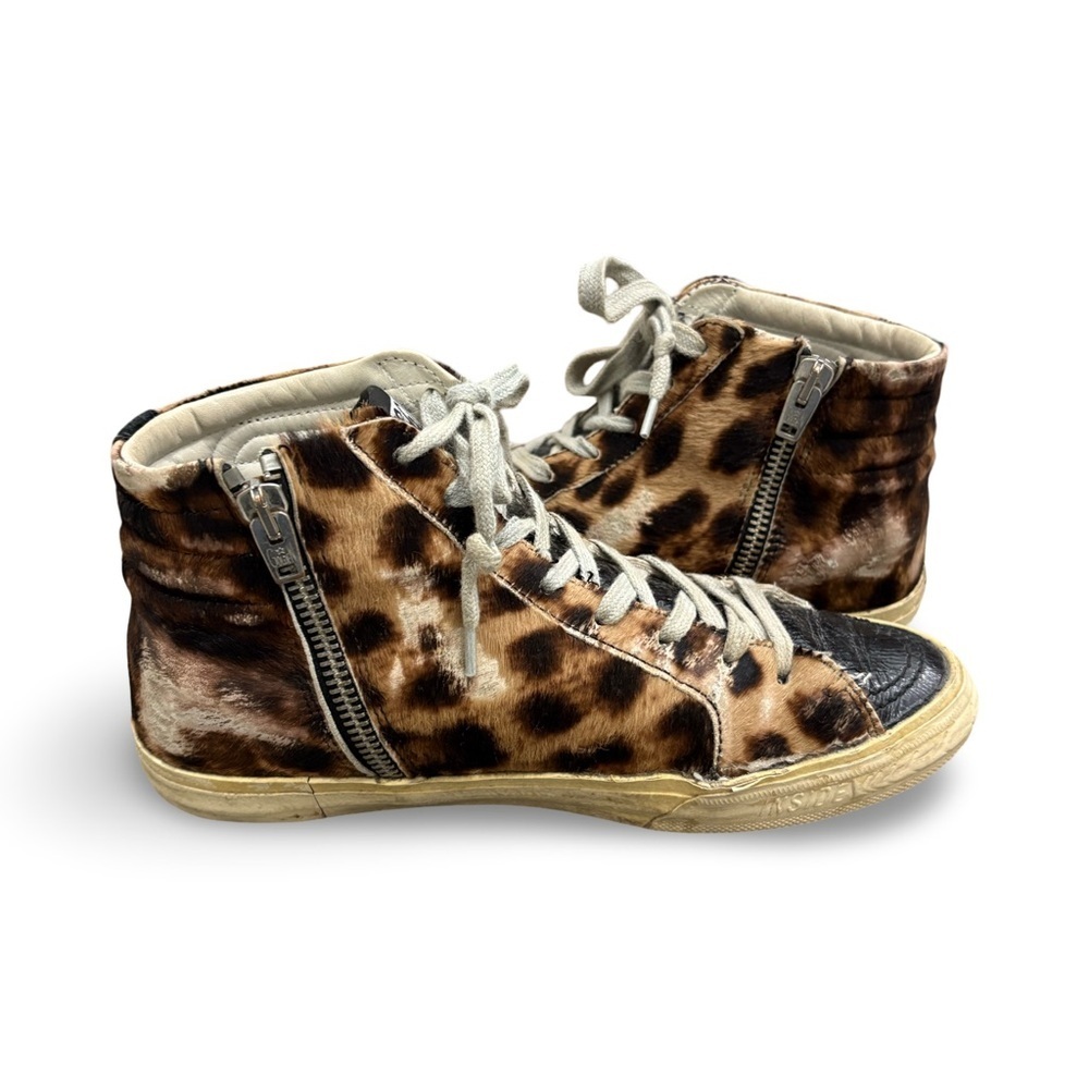GOLDEN GOOSE Slide Star Leopard Print Sneakers in Ponyhair/Bluette Sz 36 - Picture 6 of 11